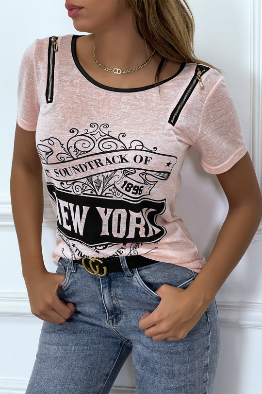 Tee shirt blanc imprimé avec fermeture eclair Tee shirt blanc imprimé avec fermeture eclair