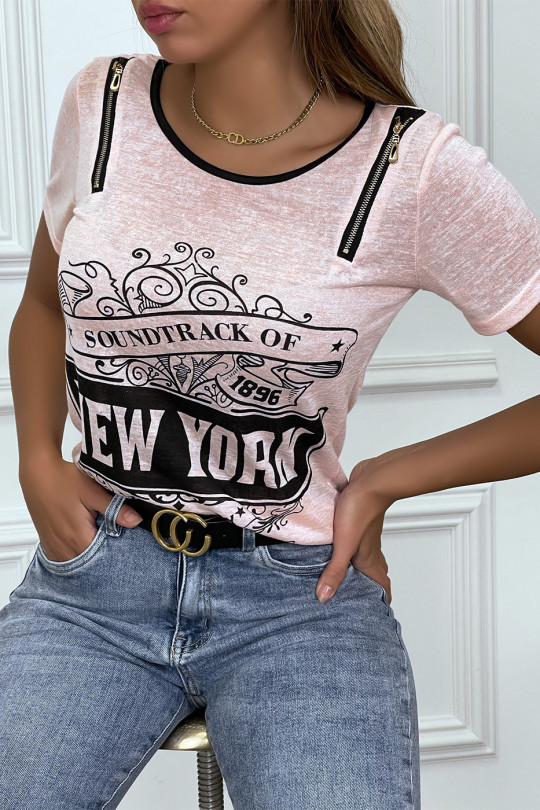 Tee shirt blanc imprimé avec fermeture eclair Tee shirt blanc imprimé avec fermeture eclair