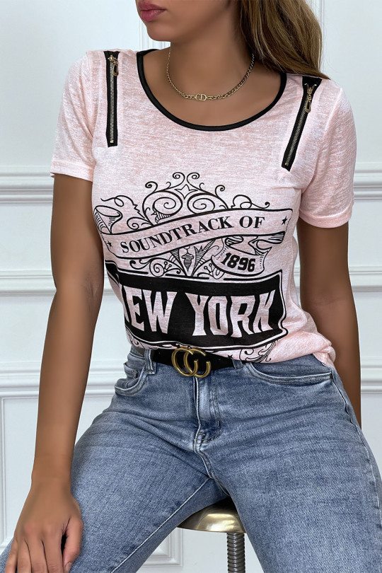 Tee shirt blanc imprimé avec fermeture eclair Tee shirt blanc imprimé avec fermeture eclair