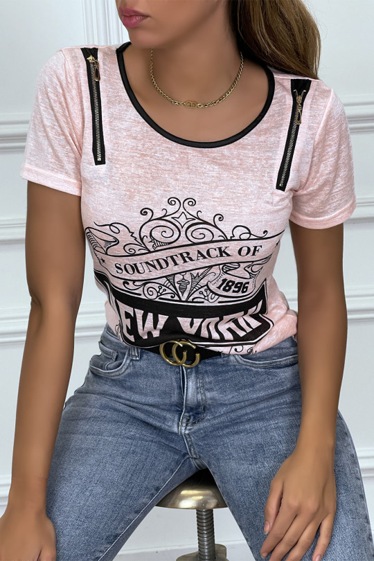 Tee shirt blanc imprimé avec fermeture eclair Tee shirt blanc imprimé avec fermeture eclair