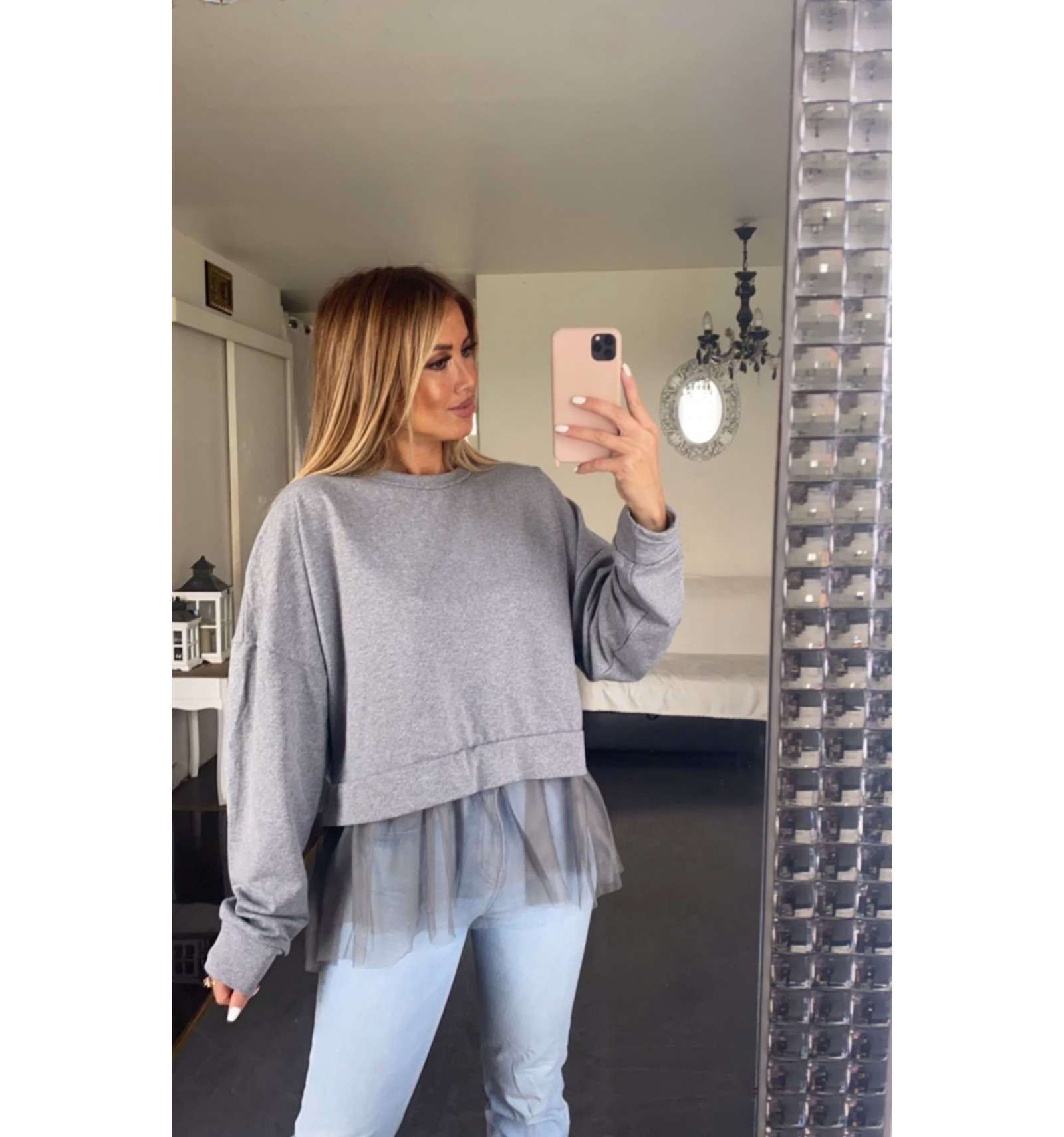 gray oversized sweatshirt