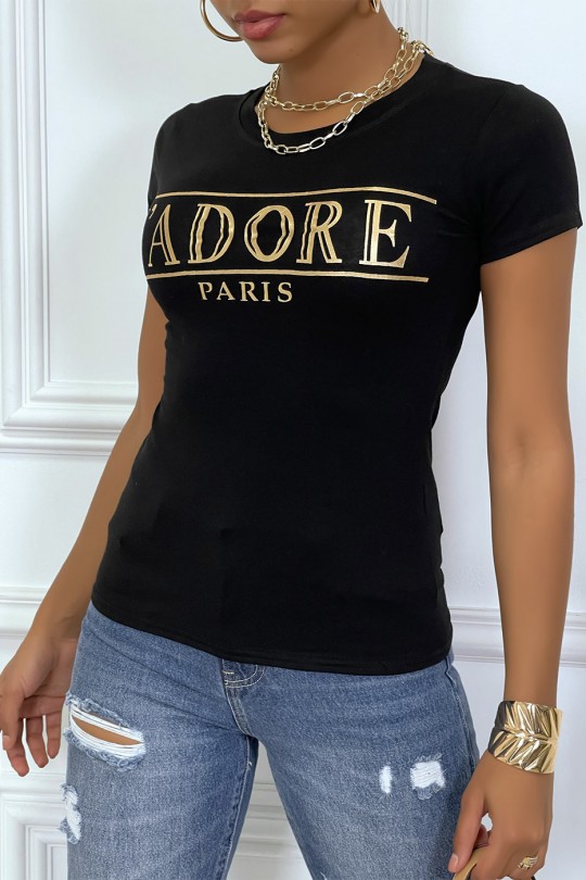 Tee-shirt gris avec ecriture J'ADORE en dorée Tee-shirt gris avec ecriture J'ADORE en dorée