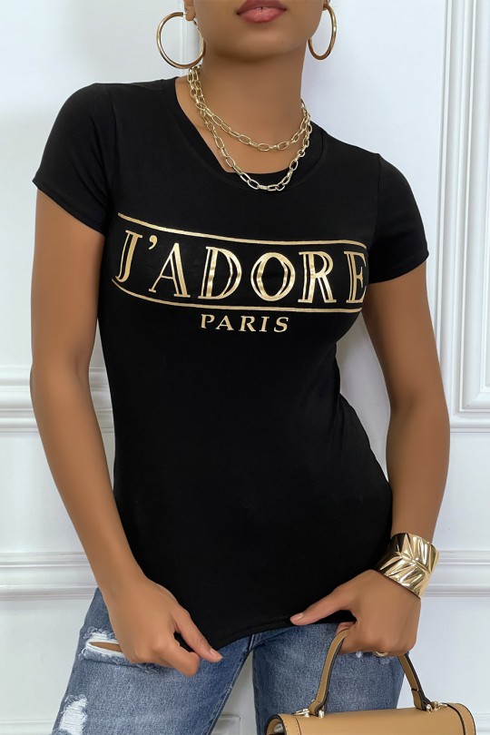 Tee-shirt gris avec ecriture J'ADORE en dorée Tee-shirt gris avec ecriture J'ADORE en dorée