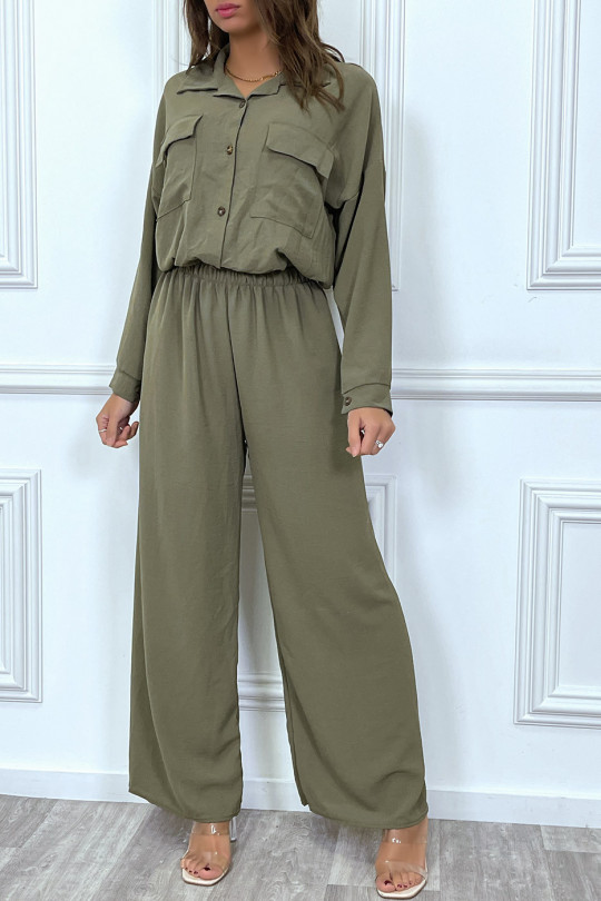 Ensemble pantalon et chemise avec poche bleu tendance Ensemble pantalon et chemise avec poche bleu tendance