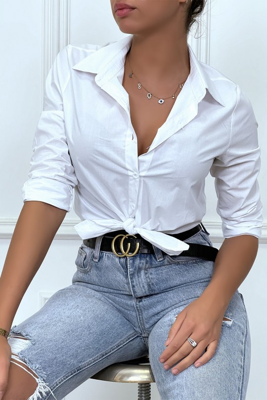 Chemise blanche cintré avec dessin au dos. Chemise femme Chemise blanche cintré avec dessin au dos. Chemise femme