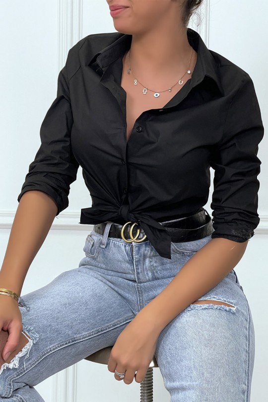 Chemise noire cintré avec dessin au dos. Chemise femme Chemise noire cintré avec dessin au dos. Chemise femme