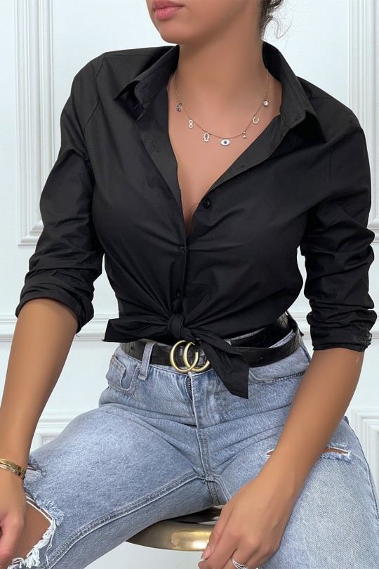 Chemise noire cintré avec dessin au dos. Chemise femme Chemise noire cintré avec dessin au dos. Chemise femme