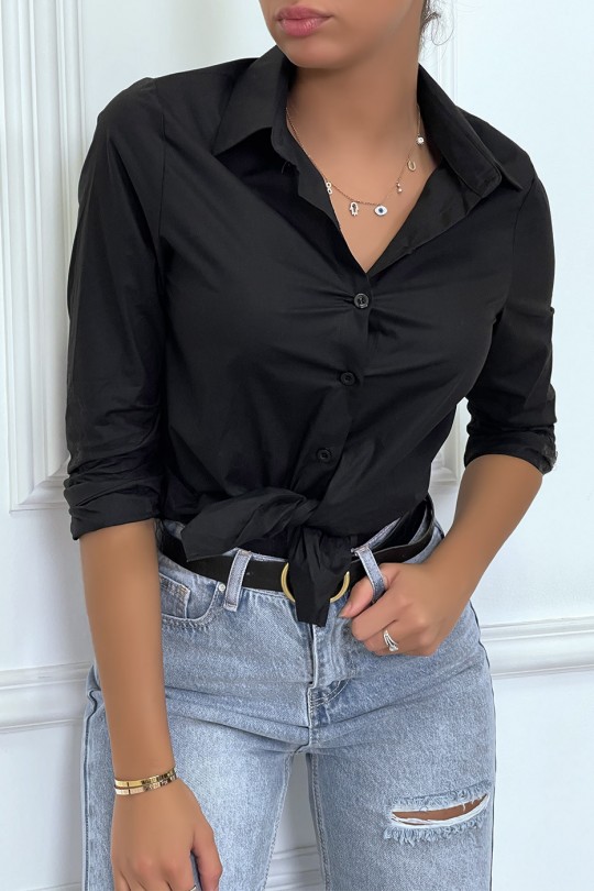Chemise noire cintré avec dessin au dos. Chemise femme Chemise noire cintré avec dessin au dos. Chemise femme