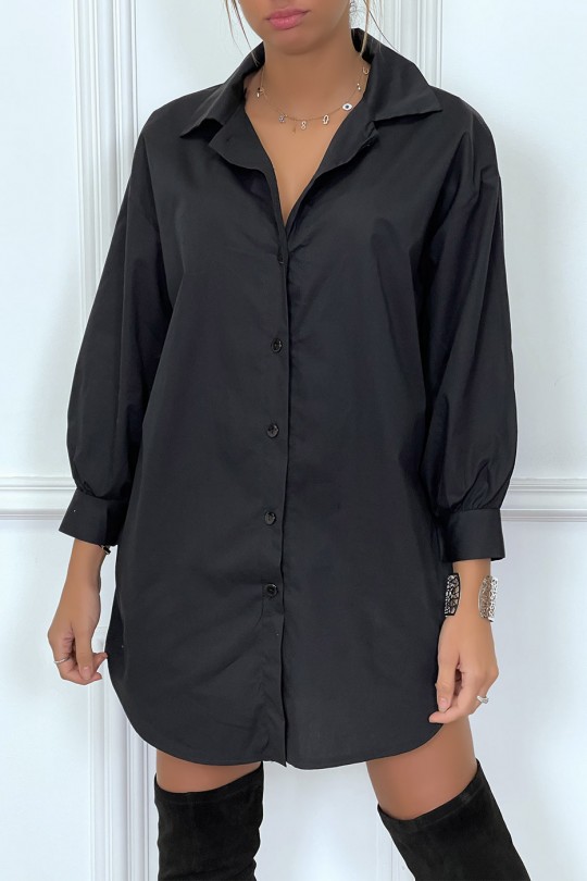 Robe chemise noire asymétrique en coton Robe chemise noire asymétrique en coton