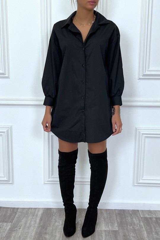 Robe chemise noire asymétrique en coton Robe chemise noire asymétrique en coton