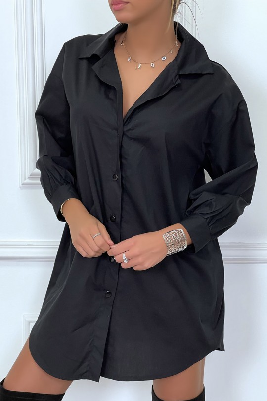 Robe chemise noire asymétrique en coton Robe chemise noire asymétrique en coton