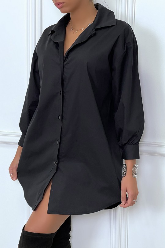 Robe chemise noire asymétrique en coton Robe chemise noire asymétrique en coton