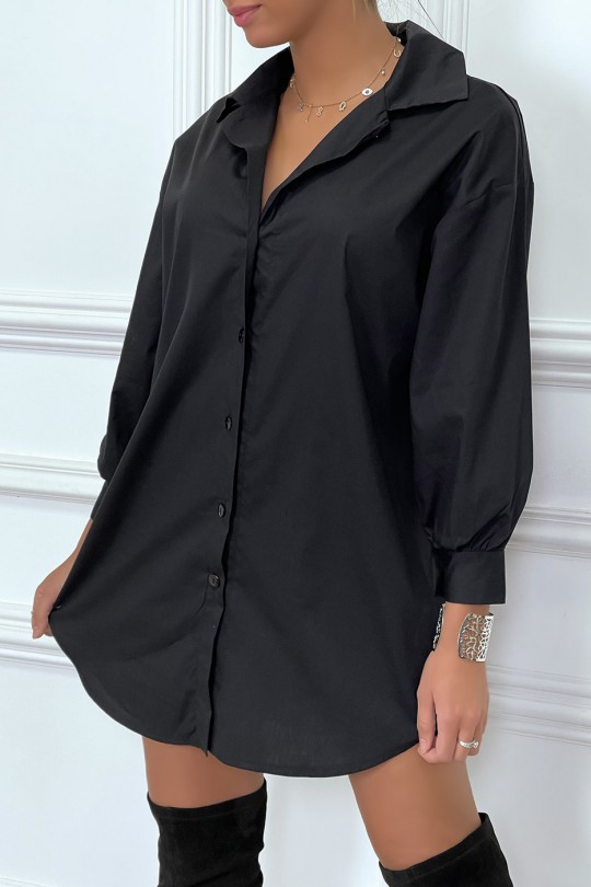 Robe chemise noire asymétrique en coton Robe chemise noire asymétrique en coton