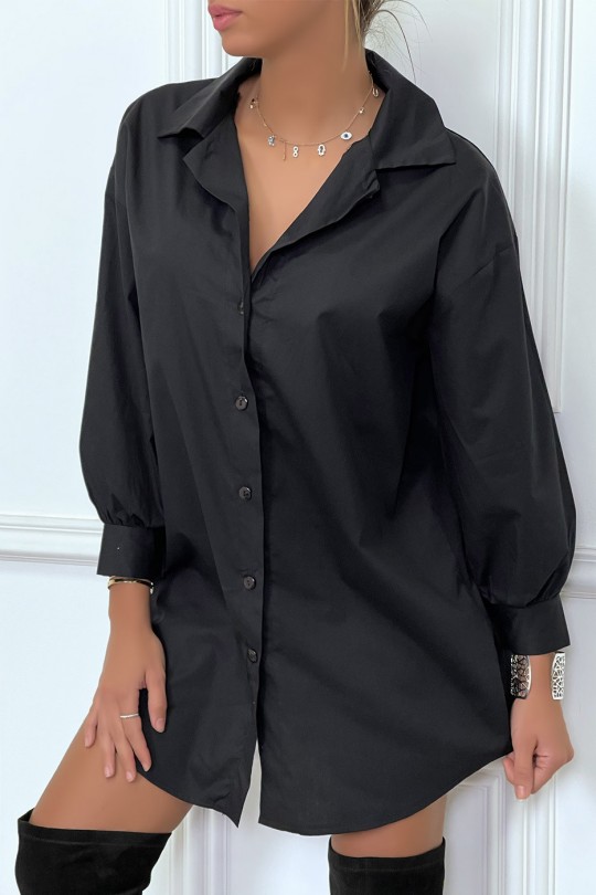 Robe chemise noire asymétrique en coton Robe chemise noire asymétrique en coton