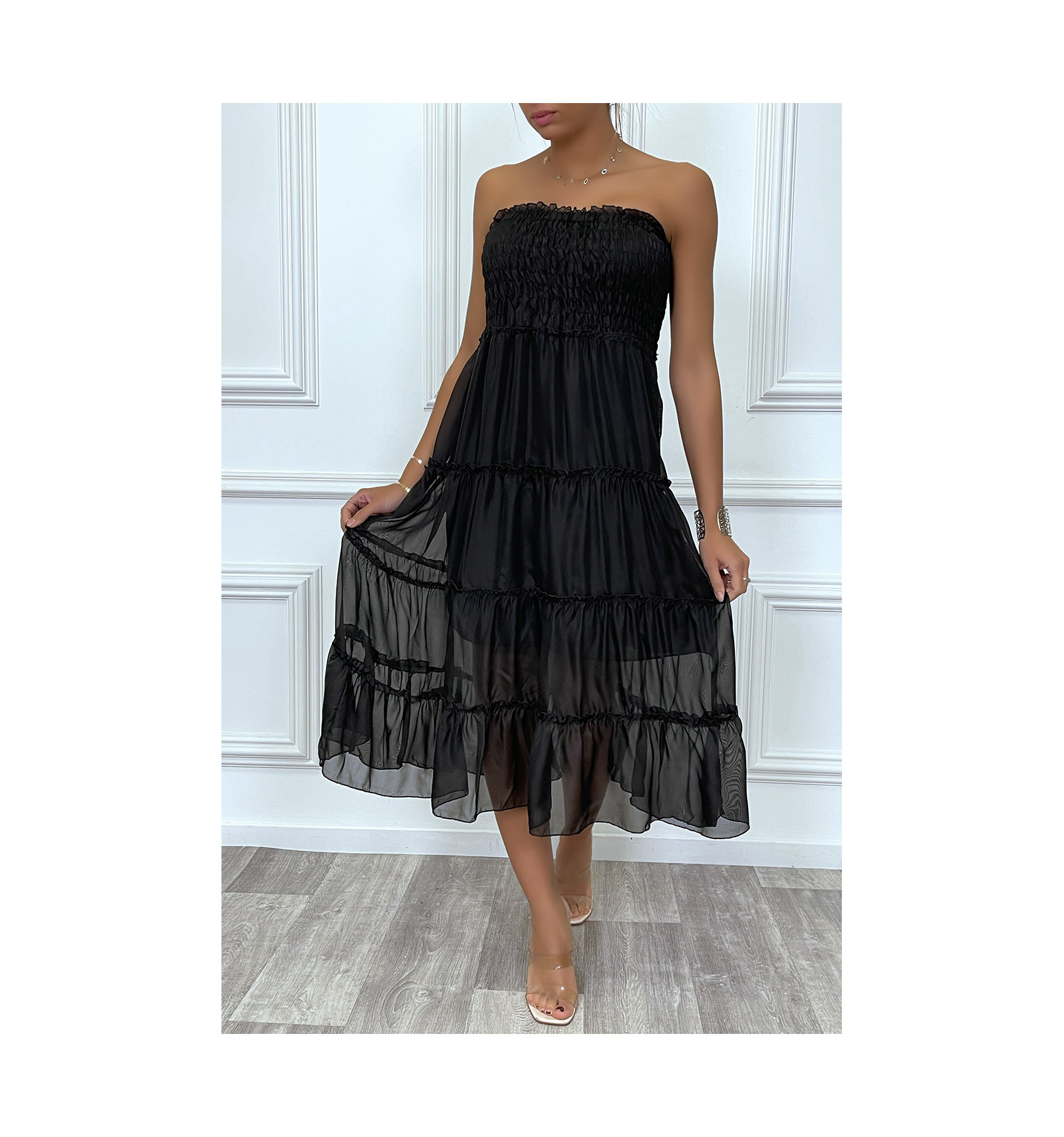 robe noire voile transparent