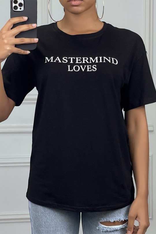 Tee-shirt noir oversize avec écriture et dessins en strass Tee-shirt noir oversize avec écriture et dessins en strass