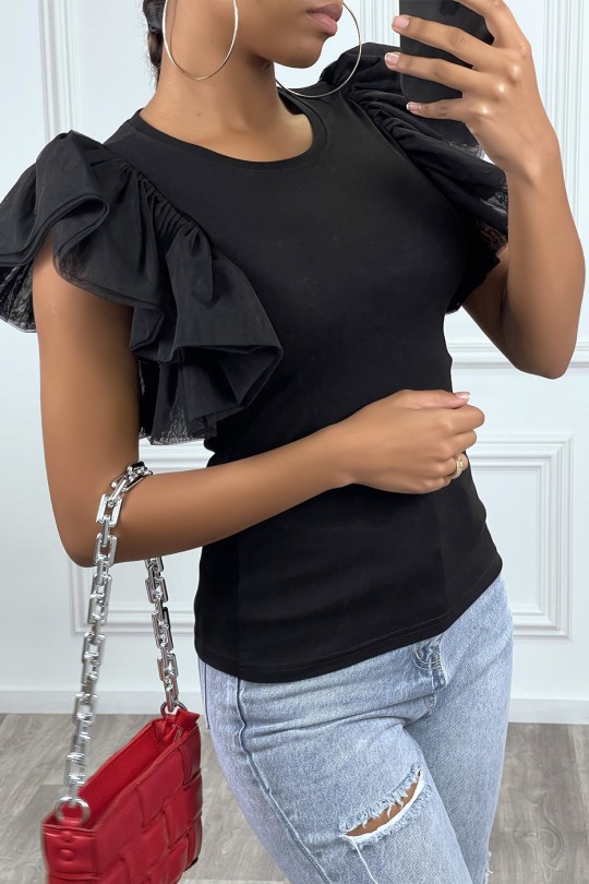 Top noir manches volantes en tulle Top noir manches volantes en tulle