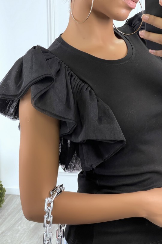 Top noir manches volantes en tulle Top noir manches volantes en tulle