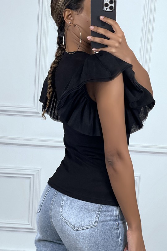 Top noir manches volantes en tulle Top noir manches volantes en tulle