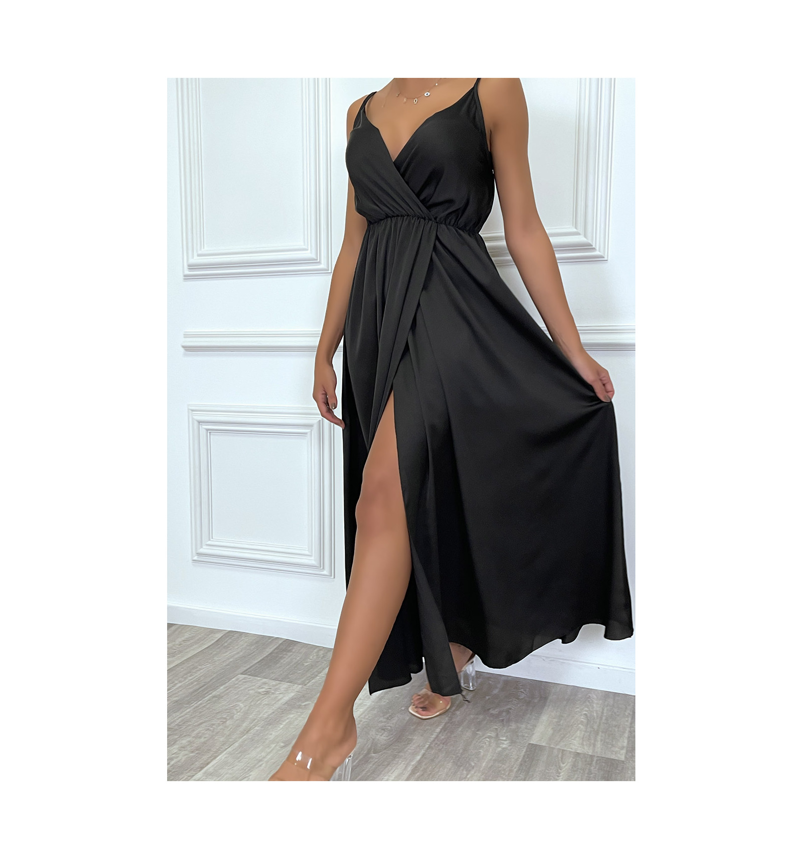 Robe Sans Bretelles Col en Cœur avec Fente Raisin