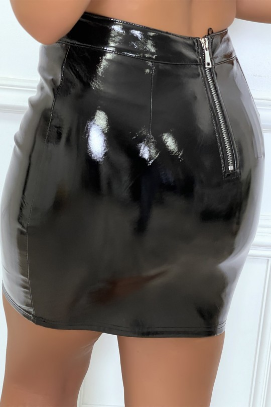Jupe noir effet cuir PU zippé au dos Jupe noir effet cuir PU zippé au dos