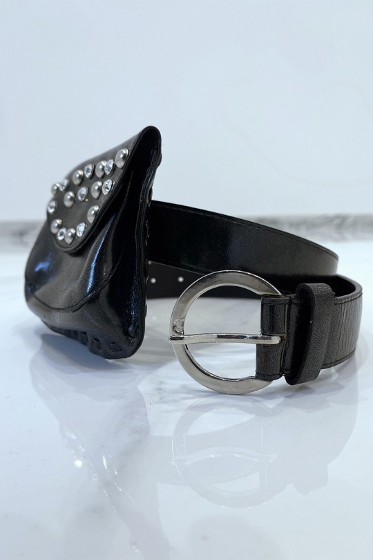 Ceinture noire en simili brillant et pochette à strass et clou Ceinture noire en simili brillant et pochette à strass et clou