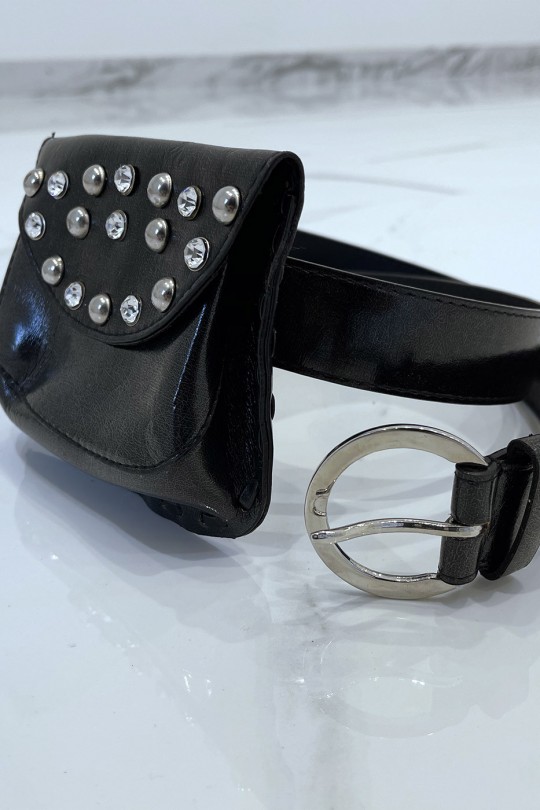 Ceinture noire en simili brillant et pochette à strass et clou Ceinture noire en simili brillant et pochette à strass et clou