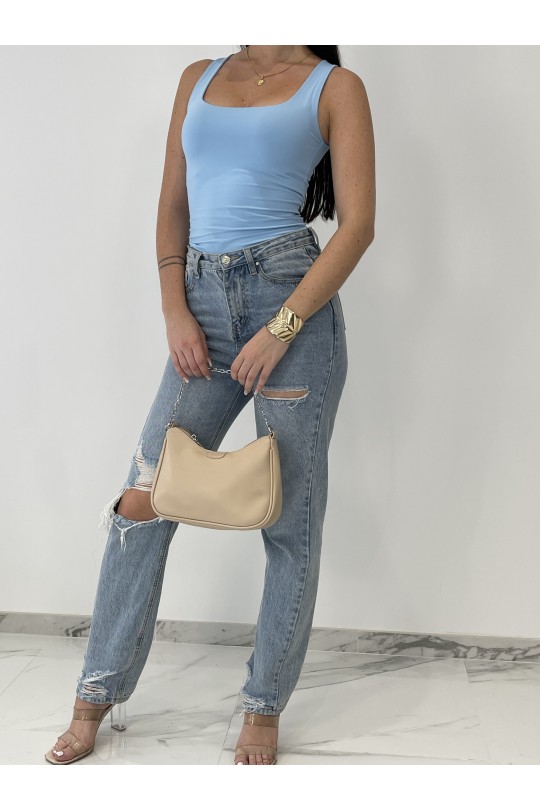 Jeans bleu loose taille haute destroy Jeans bleu loose taille haute destroy