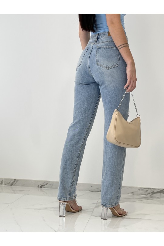 Jeans bleu loose taille haute destroy Jeans bleu loose taille haute destroy