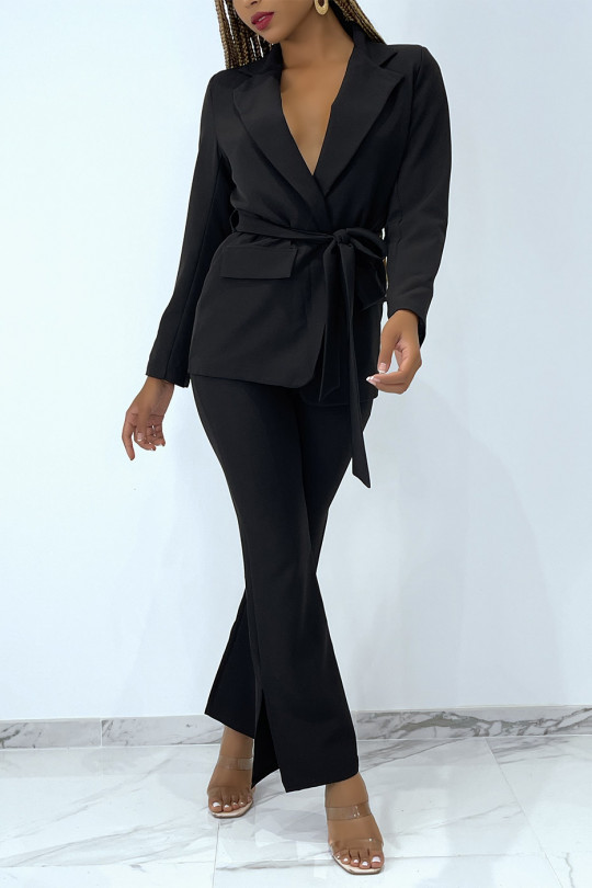 Ensemble de tailleur noué kaki avec pantalon taille haute Ensemble de tailleur noué kaki avec pantalon taille haute