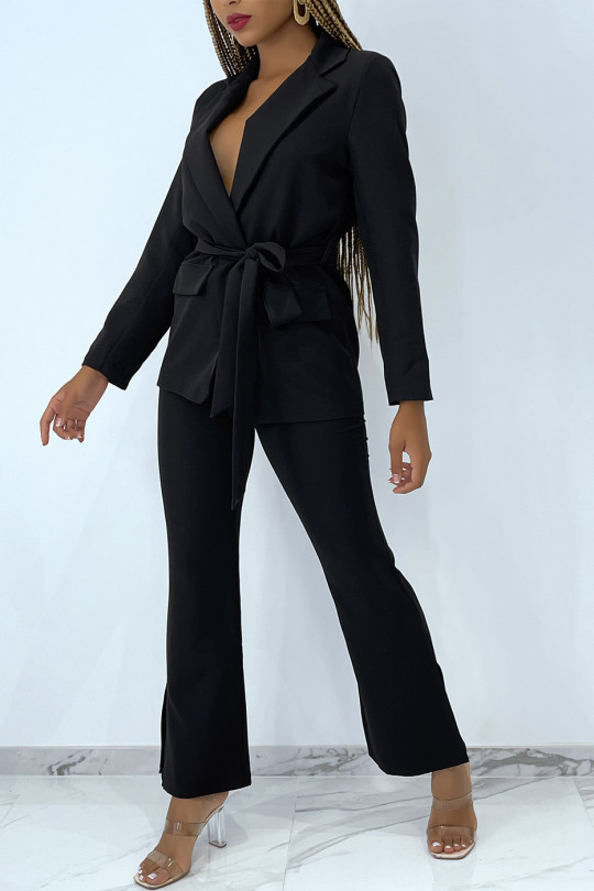 Ensemble de tailleur noué kaki avec pantalon taille haute Ensemble de tailleur noué kaki avec pantalon taille haute