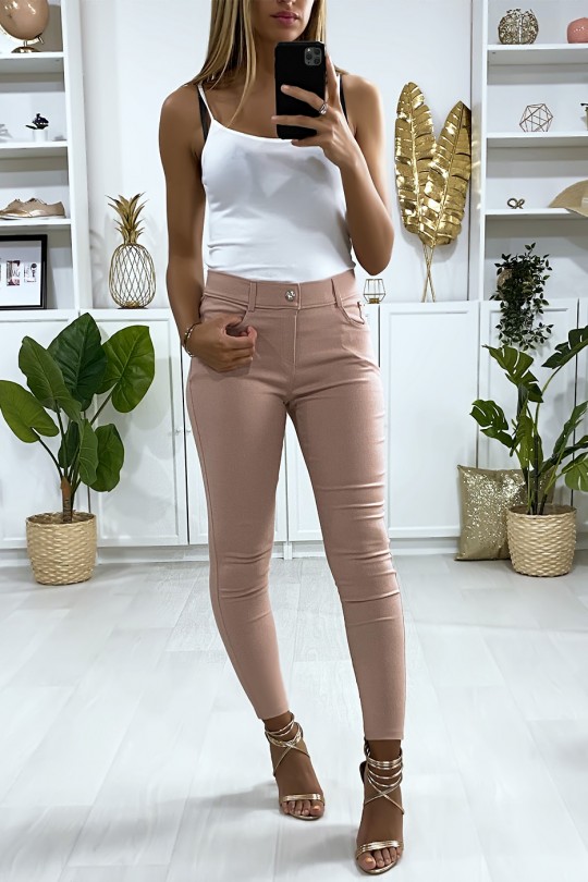 Roze slimfit broek, basic met voor- en achterzak Roze slimfit broek, basic met voor- en achterzak