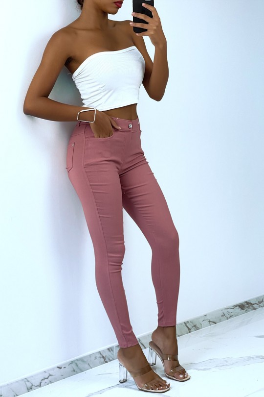 Roze slimfit broek, basic met voor- en achterzak Roze slimfit broek, basic met voor- en achterzak