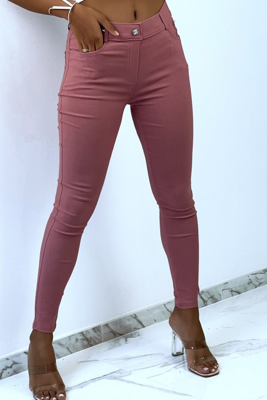 Roze slimfit broek, basic met voor- en achterzak Roze slimfit broek, basic met voor- en achterzak