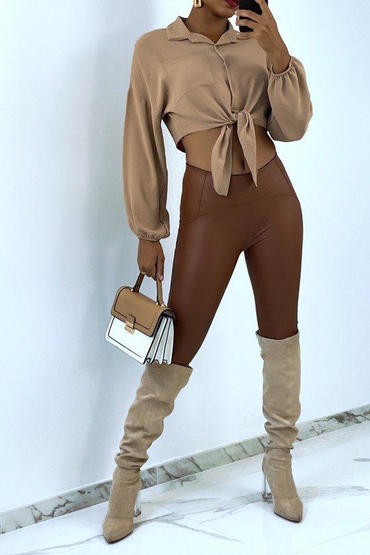 Legging cognac en similicuir moulant Legging cognac en similicuir moulant