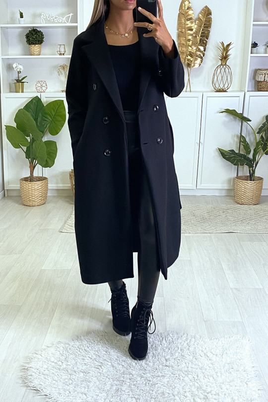 Long manteau croisé en rose avec poches boutons et ceinture Long manteau croisé en rose avec poches boutons et ceinture