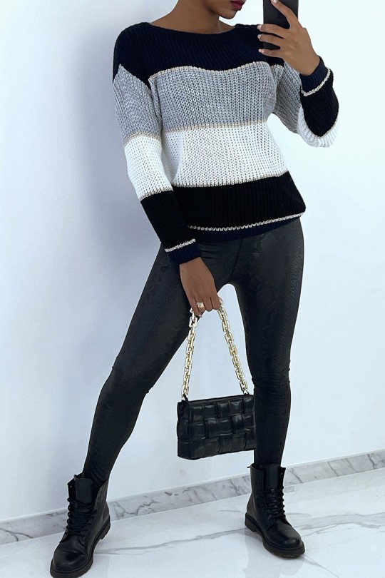Beautiful striped white sweater with silver band Beautiful striped white sweater with silver band