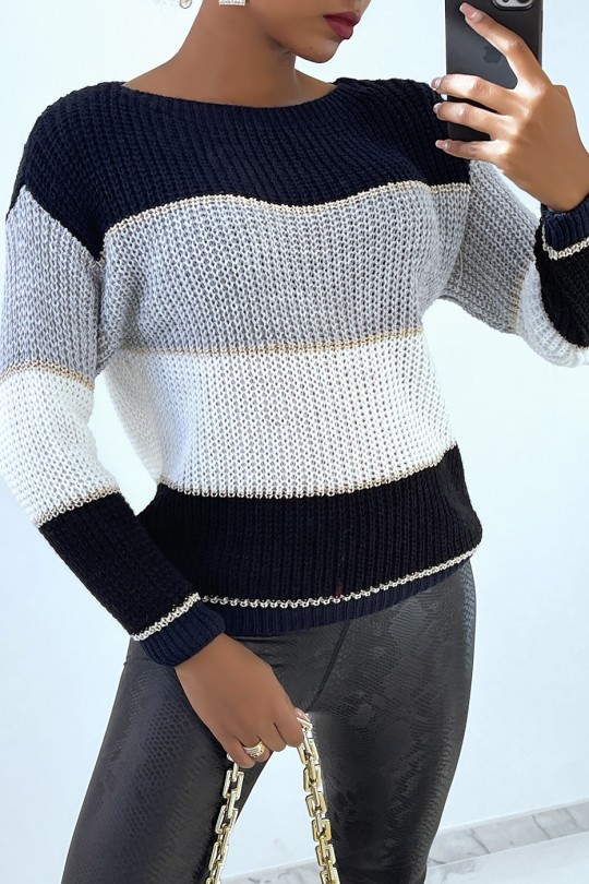 Beautiful striped white sweater with silver band Beautiful striped white sweater with silver band