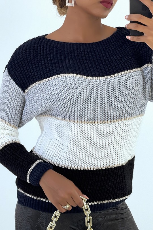Beautiful striped white sweater with silver band Beautiful striped white sweater with silver band