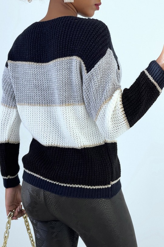 Beautiful striped white sweater with silver band Beautiful striped white sweater with silver band