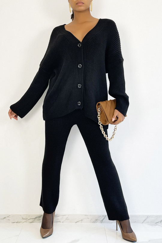 Ensemble gilet oversize et pantalon évasé en maille style cocooning Ensemble gilet oversize et pantalon évasé en maille style cocooning
