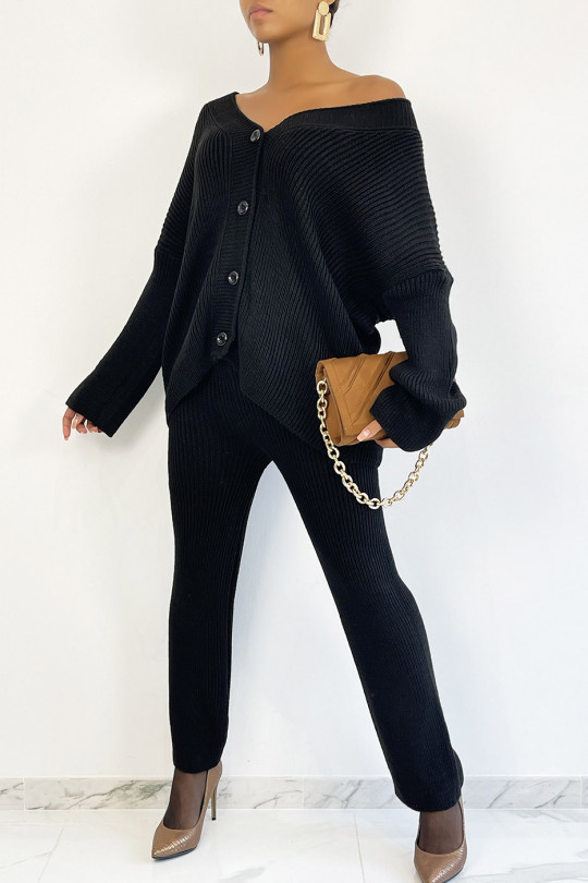 Ensemble gilet oversize et pantalon évasé en maille style cocooning Ensemble gilet oversize et pantalon évasé en maille style cocooning