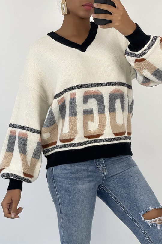 Pull bouffant style rétro à inscription VOGUE Pull bouffant style rétro à inscription VOGUE
