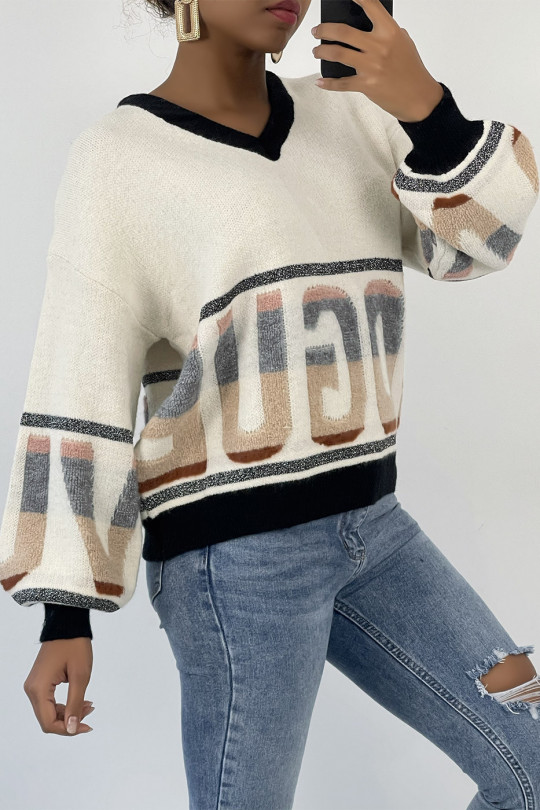 Pull bouffant style rétro à inscription VOGUE Pull bouffant style rétro à inscription VOGUE