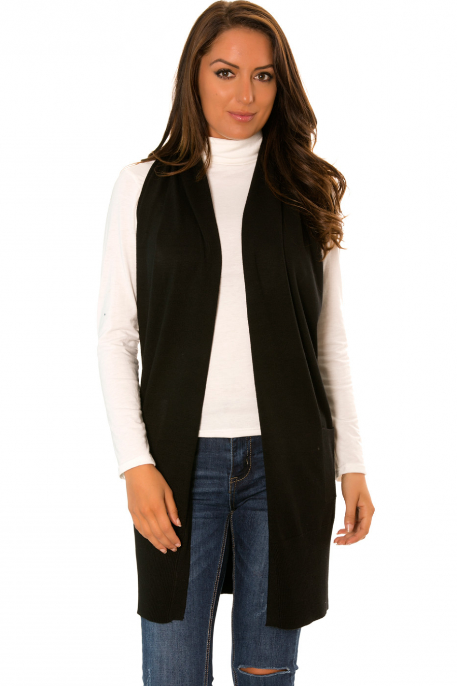 black sleeveless cardigan