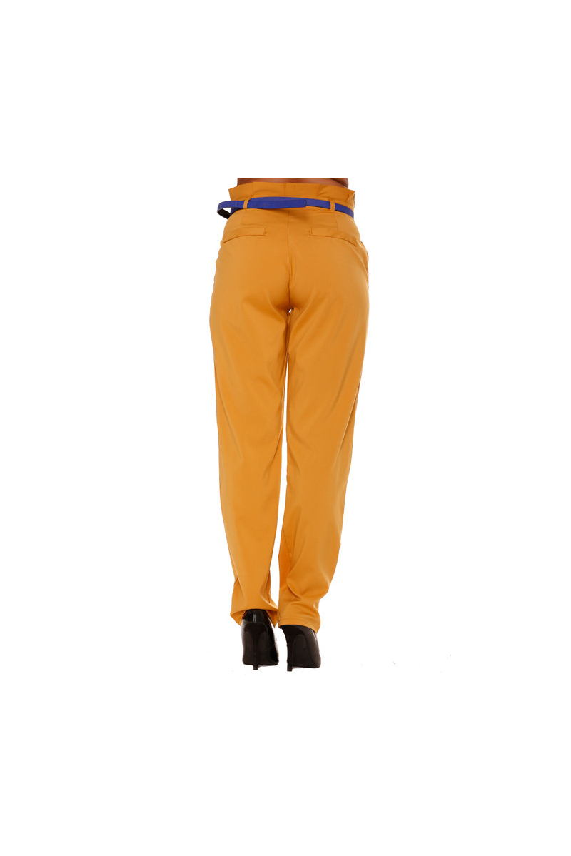 Pantalon long cordon de serrage élastique taille haute jaune - Pantalon -  Bas
