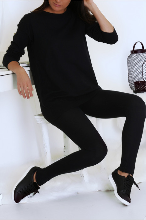 Ensemble pull tunique noir avec leggings. Mode femme 165