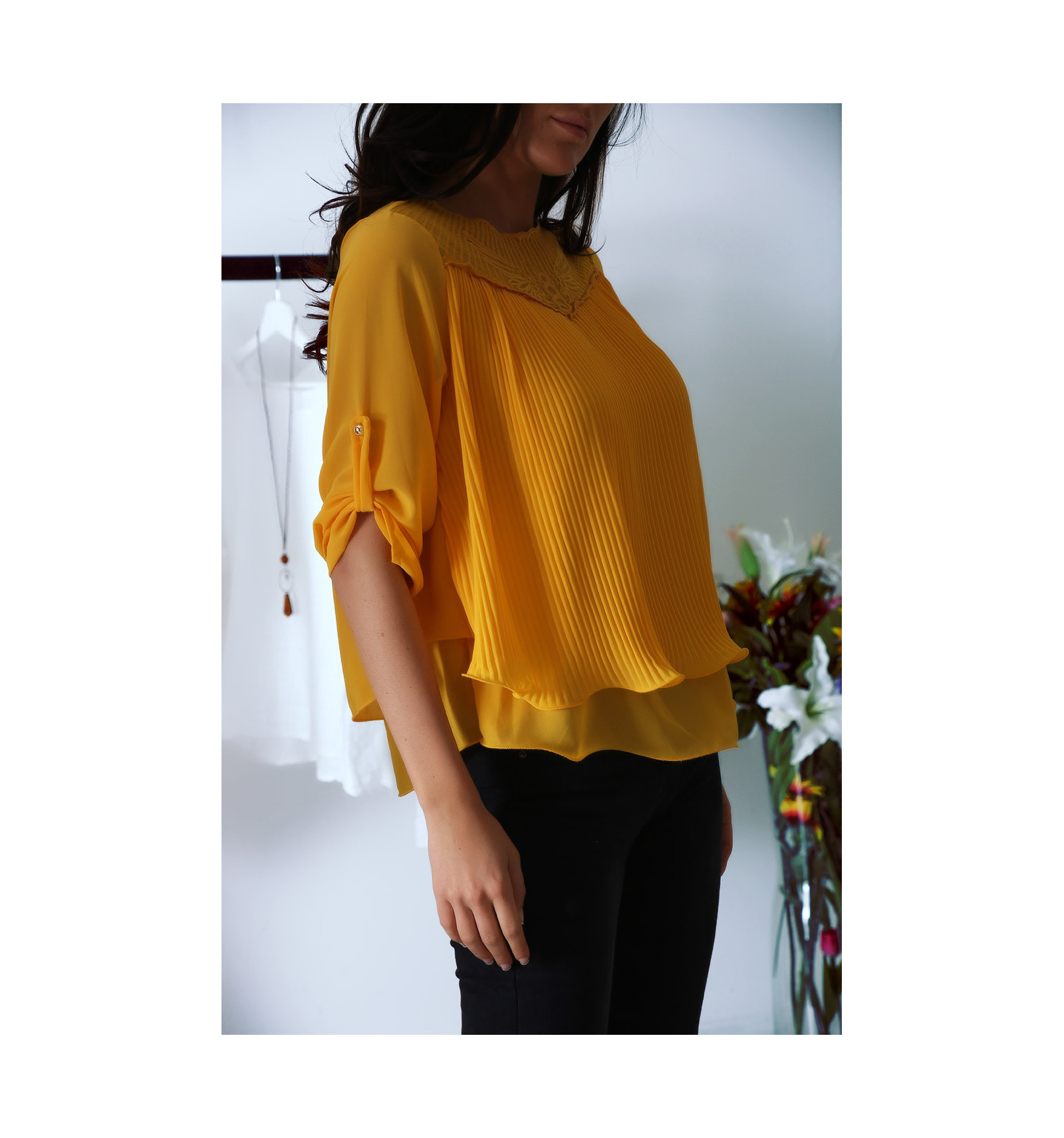 mustard ruffle top