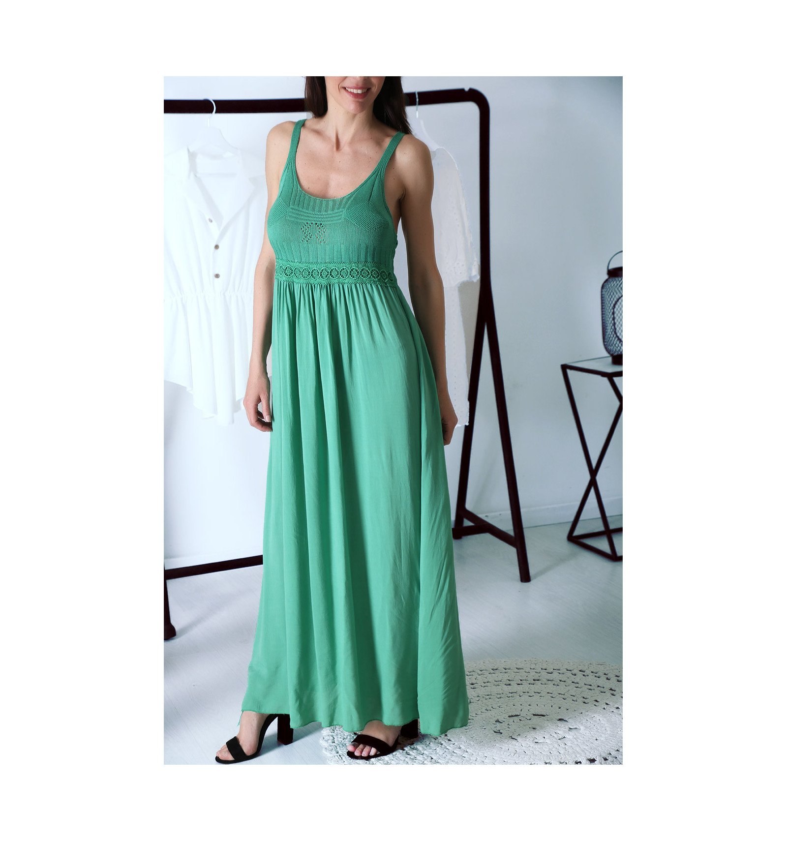 Superbe robe longue Vert style bohème chic