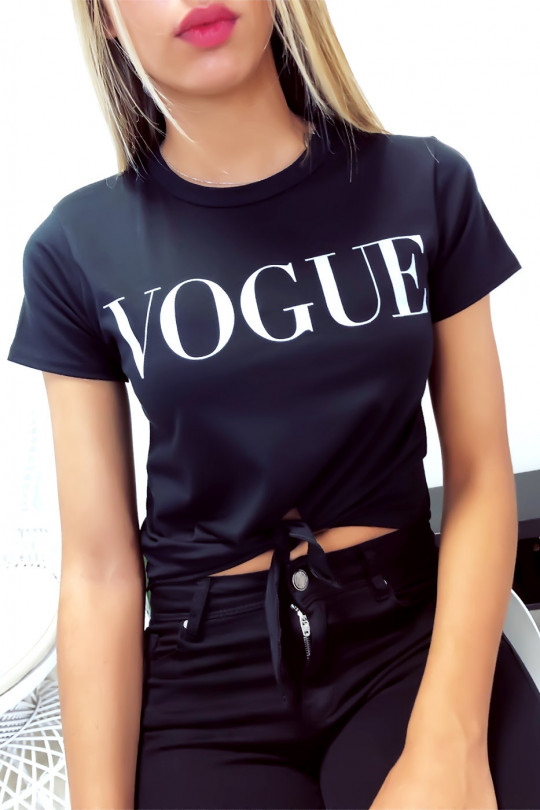 Jolie crop top Noir avec écriture Vogue et petit noeud Jolie crop top Noir avec écriture Vogue et petit noeud